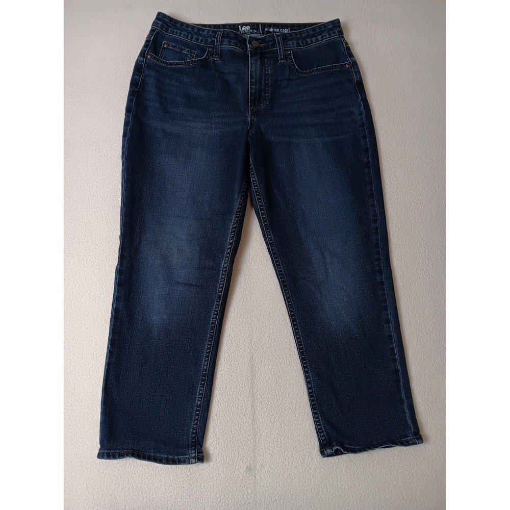Lee Riders Midrise Capri Jeans Womens‎ 10 Blue Dark Wash Crop Stretch Denim